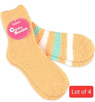 Lot of 4: Cozy Warm Fuzzy Slipper Socks Cute Anima