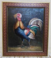 Rooster Oil on Canvas, Signed.