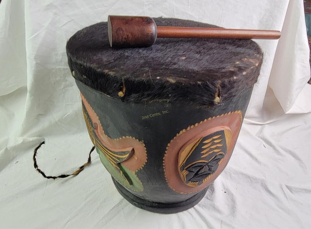 South African Wood Carved Drum
