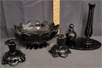 Vtg Black Glass Bowl/Candle Holder/Vase/Other