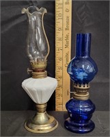 Vtg White and Blue Mini Oil Lamps