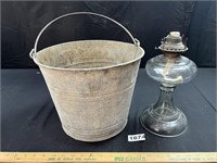 Galvanized Bucket, Oil Lamp