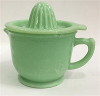 Green Glass Measure And Mixing Cup, Reamer Lid