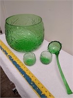 12 pc green glass punch bowl set