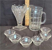 Cut Glass Vase/Pitcher/Custard Cups