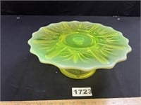 Green/Yellow Uranium Glass Cake Stand