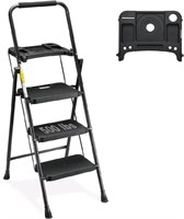 HBTower 3 Step Ladder with Tool Tray, Folding Step