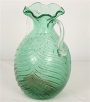 OPALESCENT GREEN SWIRL GLASS DOUBLE HANDLED VASE
