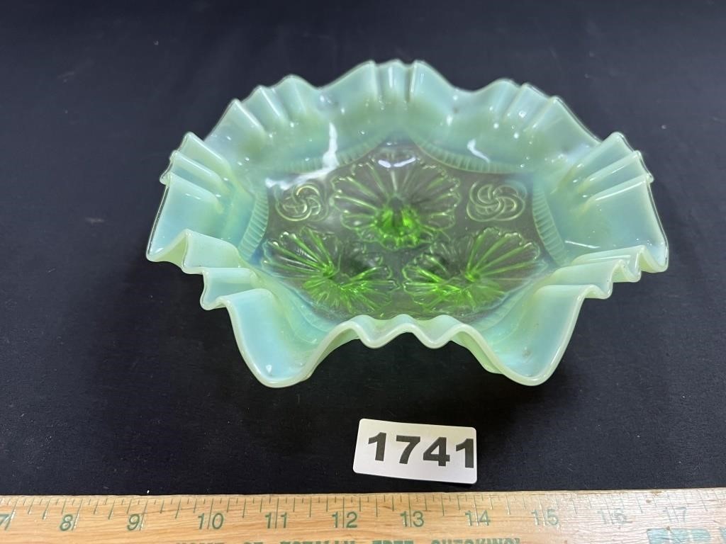 Green Depression Glass Footed Bowl