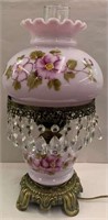 Floral Hand Painted Glass Lamp With Prisms