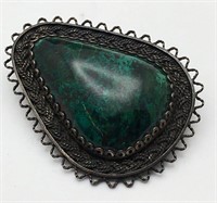 Sterling Silver Israel Green Stone Broach