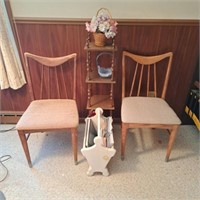 2 Wood MCM Chairs, Magazine Rack, Stand