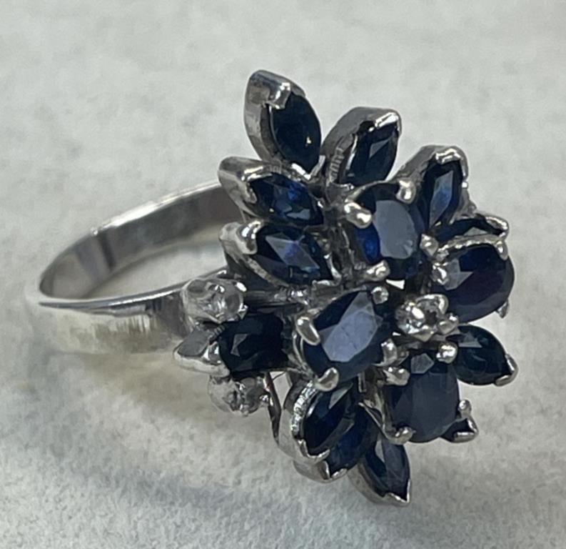 STERLING 925 RING W GENUINE SAPPHIRES & DIAMONDS