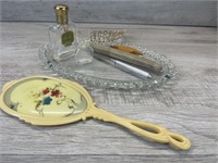 VINTAGE VANITY TRAY MIRROR PERFUME BOTTLES NAIL