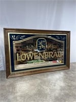 Lowenbrau framed mirror beer sign, dimensions are