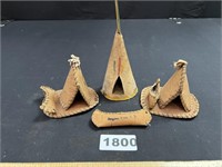 Antique Wood Bark Indian Teepees, Canoe