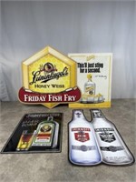 Assortment of metal beer signs, including