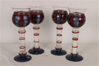 4 USA STAR HANDPAINTED GLASS CANDLE HOLDERS