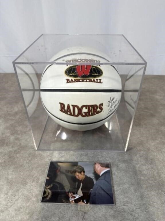 Lisa Stone signed Badger basketball with display