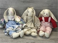 VINTAGE STUFFED FABRIC RABBITS SET OF 3