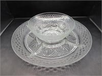 VINTAGE DIVIDED SERVING DISH WITH DIP BOWL