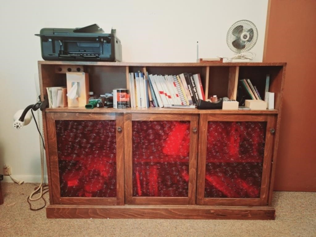 MCM Style Cabinet, Canon Printer, Fan, Books