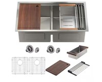 33" Double Bowl Workstation Sink w/ Accessories