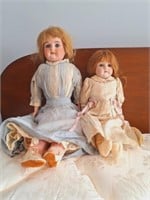 2 Antique Porcelain Dolls Open & Close Eyes