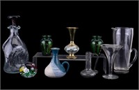 Mid Century Modern Crystal, Brass, & Pottery