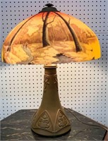 Reverse Painted Scenic Parlor Lamp