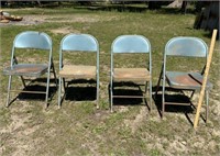 4 Blue Metal Folding Chairs