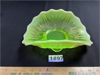 Green/Yellow Uranium Glass Fruit Basket/Bowl