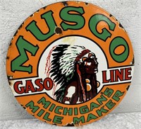 Round Enamel "MUSGO GASO LINE" Advertising Sign
