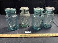 Aqua Quart Ball Jars w/Glass Lids