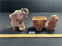 Vintage Circus Elephant & Dog Planters