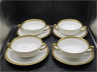 SET OF 4 LIMOGES DOUBLE HANDLED SOUP BOWLS
