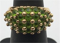 Sterling Silver Gold Tone Ring W Green Stones