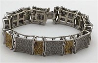 Sterling Silver Bracelet W Gold And Clear Stones
