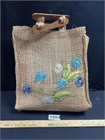 Antique Woven Purse/Bag w/ Wood Handles