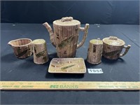 Bamboo Tiki Ceramic Teapot/S&P/Cream & Sugar+