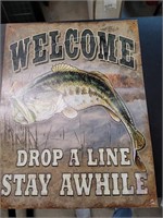 Metal welcome fishing sign 12x16