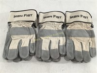 (3) New Pairs of IRON FIST Cow Leather Work Gloves
