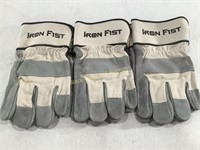(3) New Pairs of IRON FIST Cow Leather Work Gloves