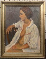 Artist Signed Oil On Canvas Portrait Of Woman