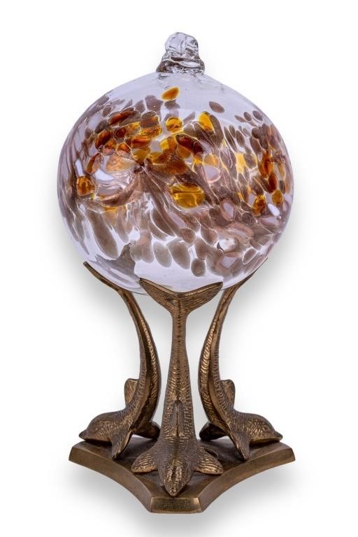 Art Glass Ball on Dolphin Stand