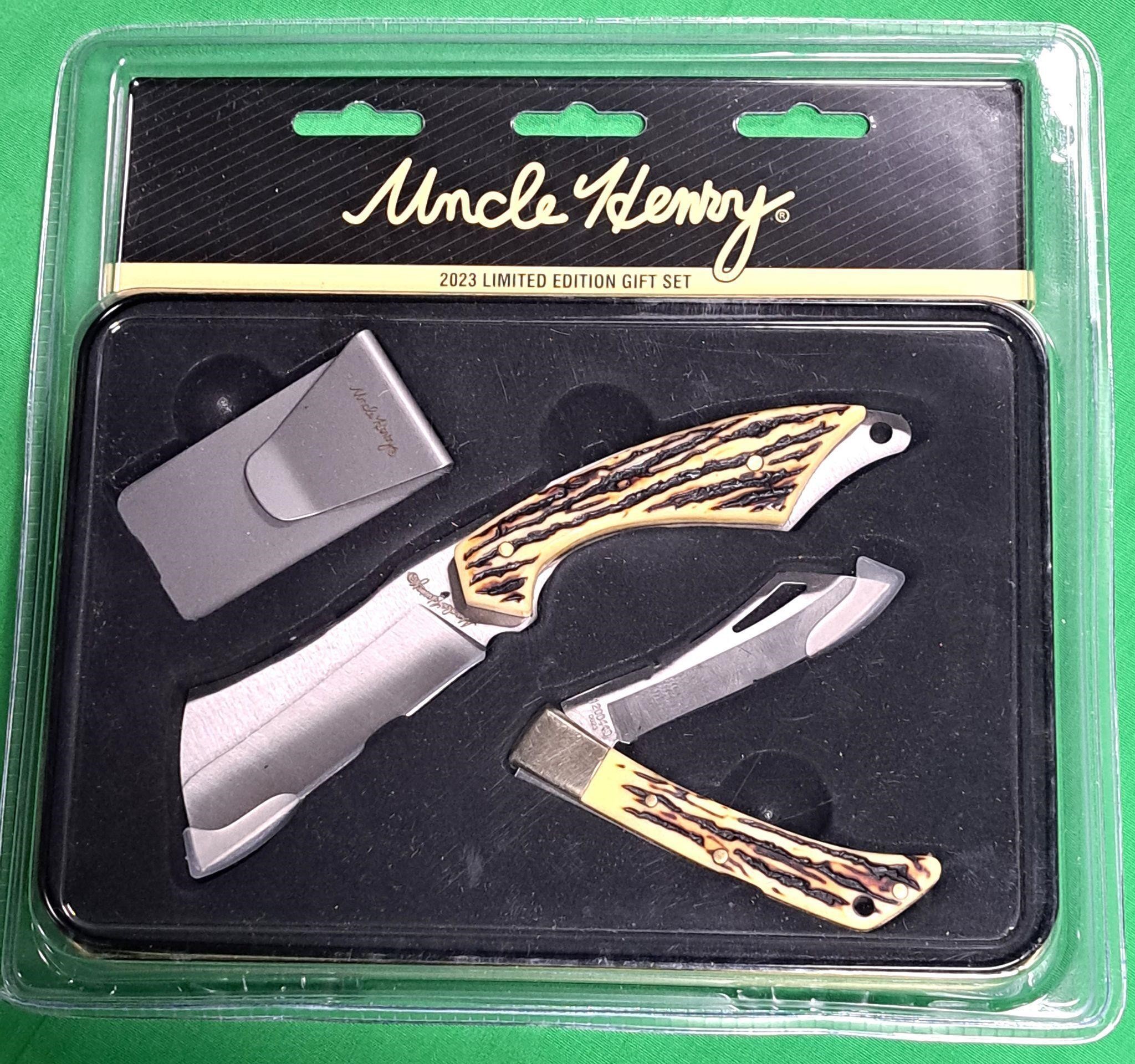 UNCLE HENRY 3 PIECE KNIFE & MONEY CLIP SET NEW