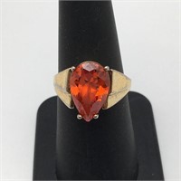 Sterling Gold Tone Ring W Orange Stone