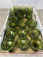 Indiana Glass green goblets and sherbet dishes