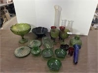 Large Lot of Colored Glass, Clear Glass Vases