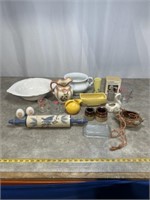 Assortment of ceramic and porcelain kitchen items